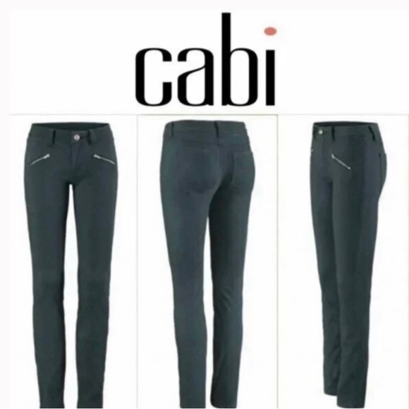 Cabi 2 Hunter Green Moto Zip Skinny Jeans Style 3388 - Picture 3 of 8